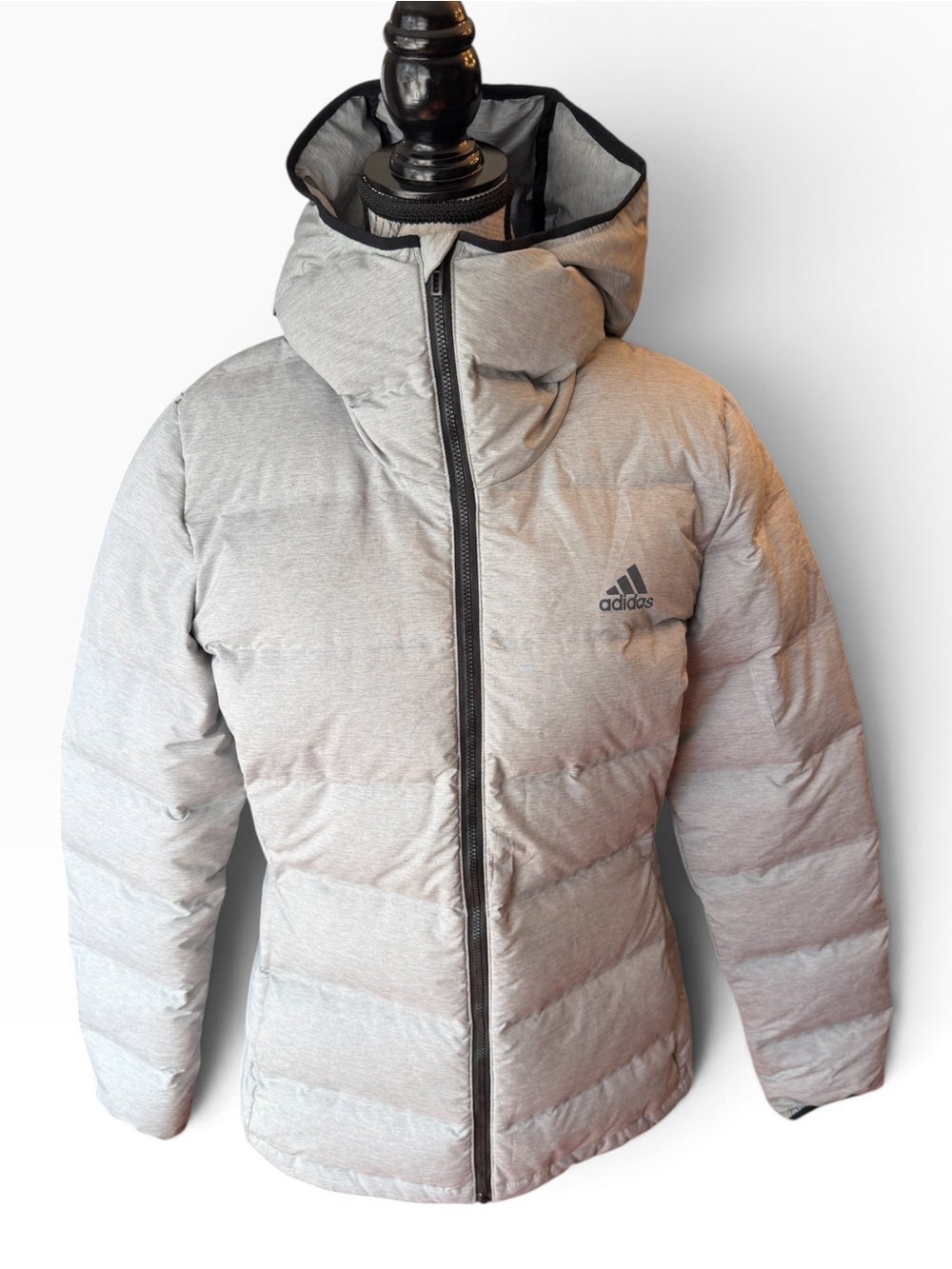 adidas Heather Gray Hooded Quilted Puffer Jacket